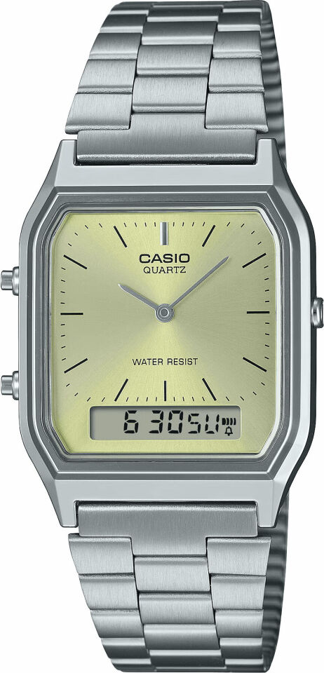 Casio Retro AQ-230A-9AMQYDF Quartz Çelik Gri Sarı Kadran 30 mm Erkek Kol Saati