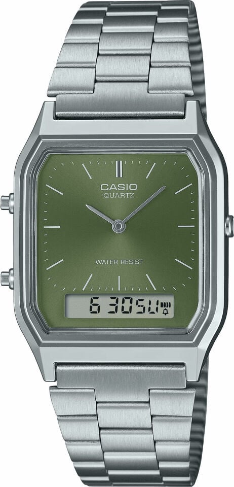 Casio Retro AQ-230A-3AMQYDF Quartz Çelik Gri Yeşil Kadran 30 mm Erkek Kol Saati