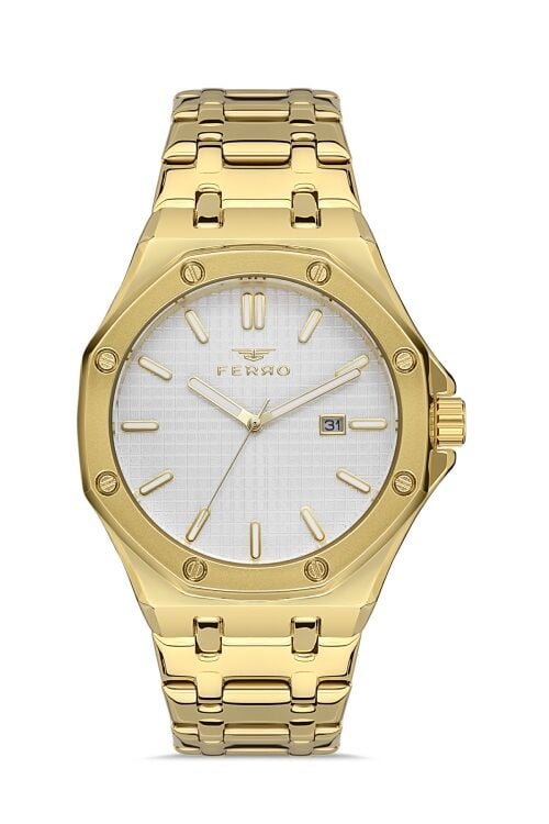 Ferro F11290A-B 42 mm Quartz Çelik Altın Rengi 42 mm Erkek Kol Saati