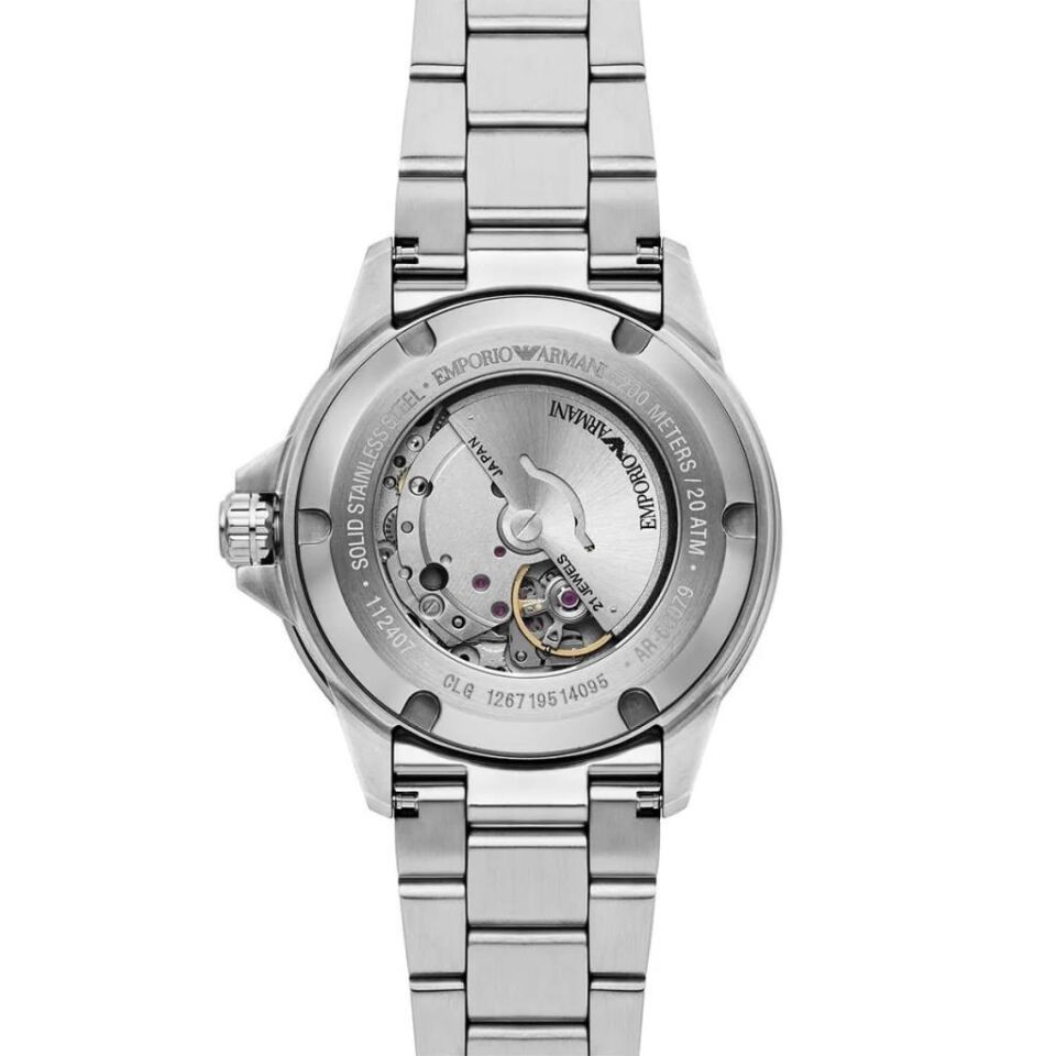 Emporio Armani AR60079 Otomatik Çelik Gri Mavi Kadran Safir Cam 20 ATM 42 mm Erkek Kol Saati