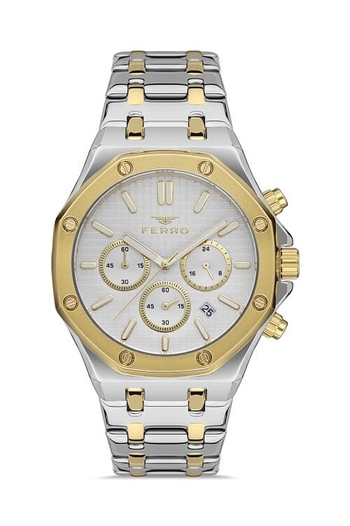 Ferro  FM31311A-D Quartz Çelik Altın/Gri 3 ATM 42 mm Erkek Kol Saati