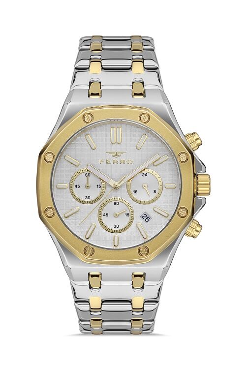 Ferro  FM31311A-D Quartz Çelik Altın/Gri 3 ATM 42 mm Erkek Kol Saati