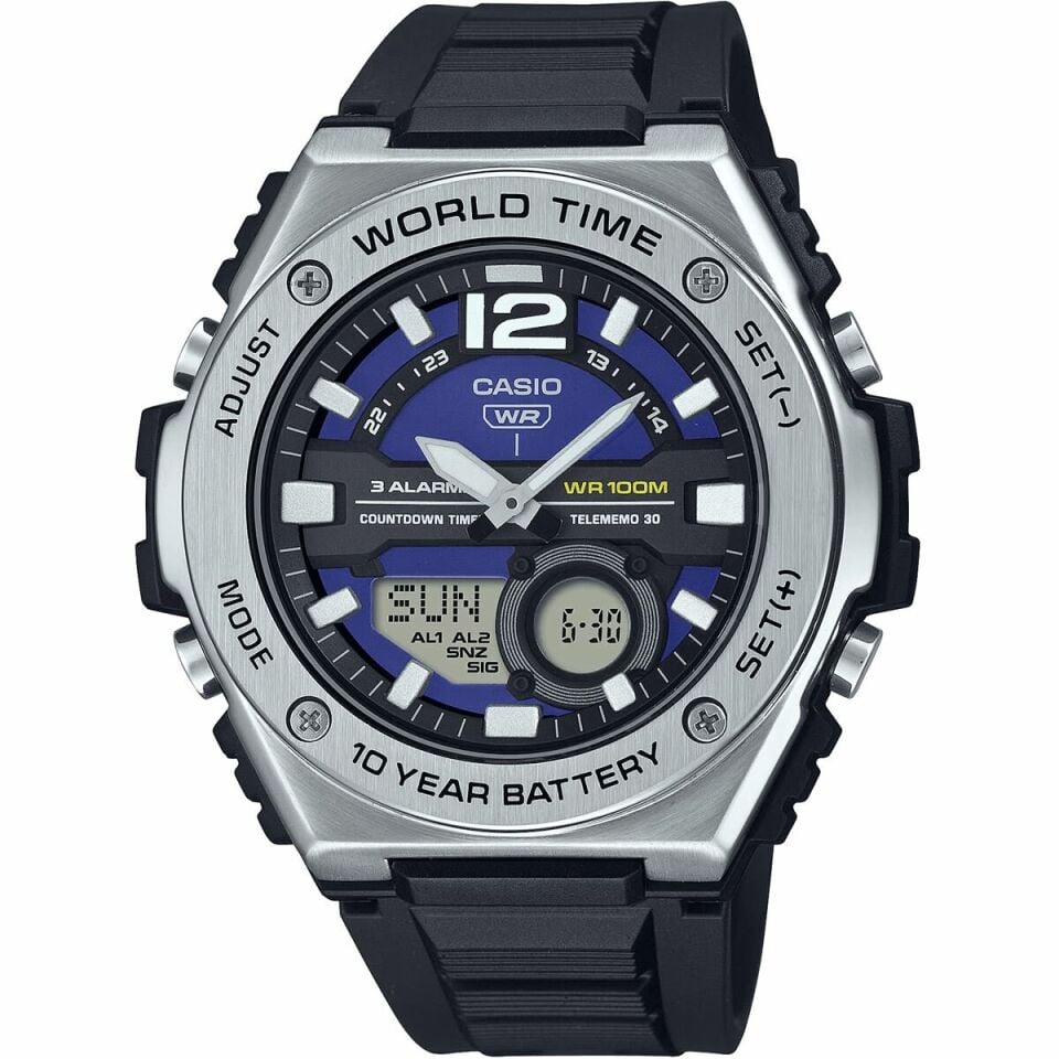 Casio MWQ-100-2AVDF Quartz Silikon Siyah Lacivert Kadran 10 ATM 51 mm Erkek Kol Saati