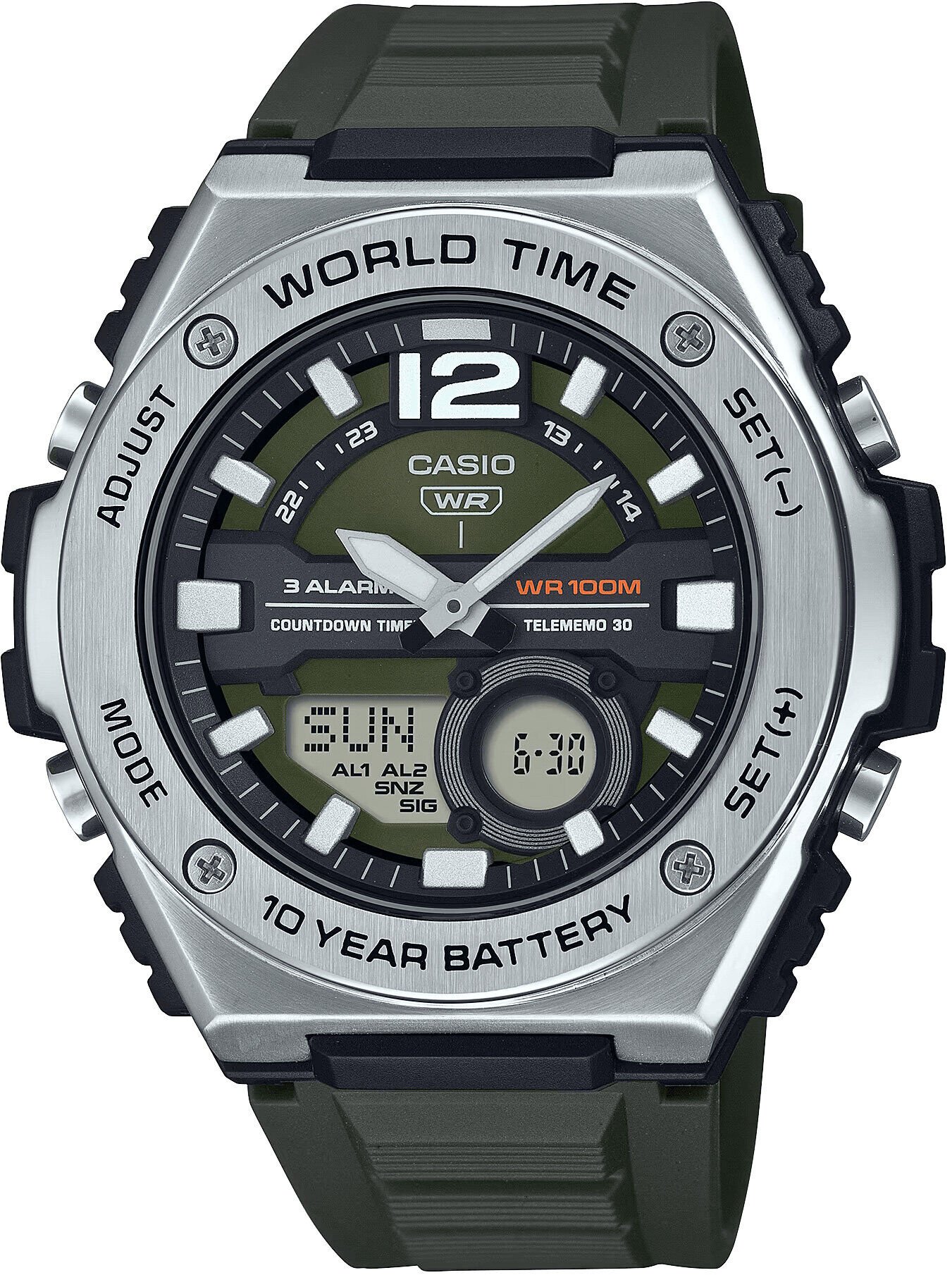 Casio MWQ-100-3AVDF Quartz Silikon Siyah Yeşil Kadran 51 mm Erkek Kol Saati