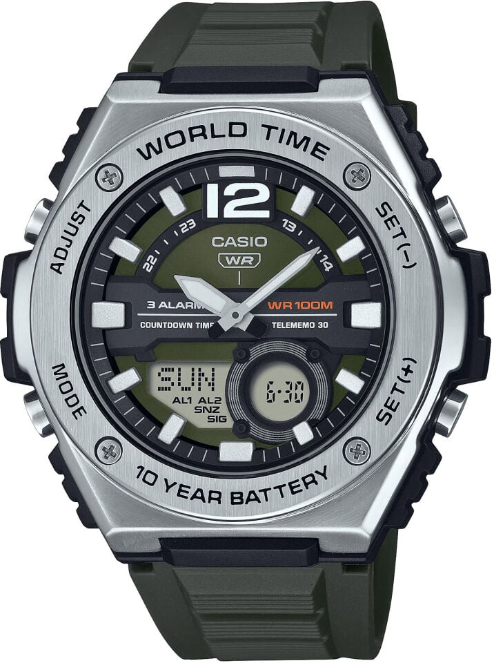 Casio MWQ-100-3AVDF Quartz Silikon Siyah Yeşil Kadran 51 mm Erkek Kol Saati