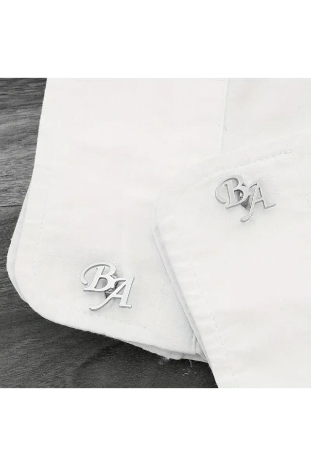 Gümüş Kaplama 2 Harfli Kol Düğmesi Damat Hediyesi Düğün Nişan Kişiye Özel