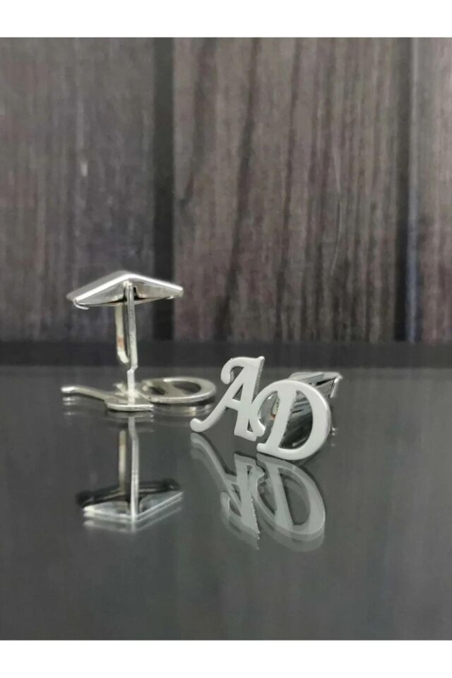 Gümüş Kaplama 2 Harfli Kol Düğmesi Damat Hediyesi Düğün Nişan Kişiye Özel