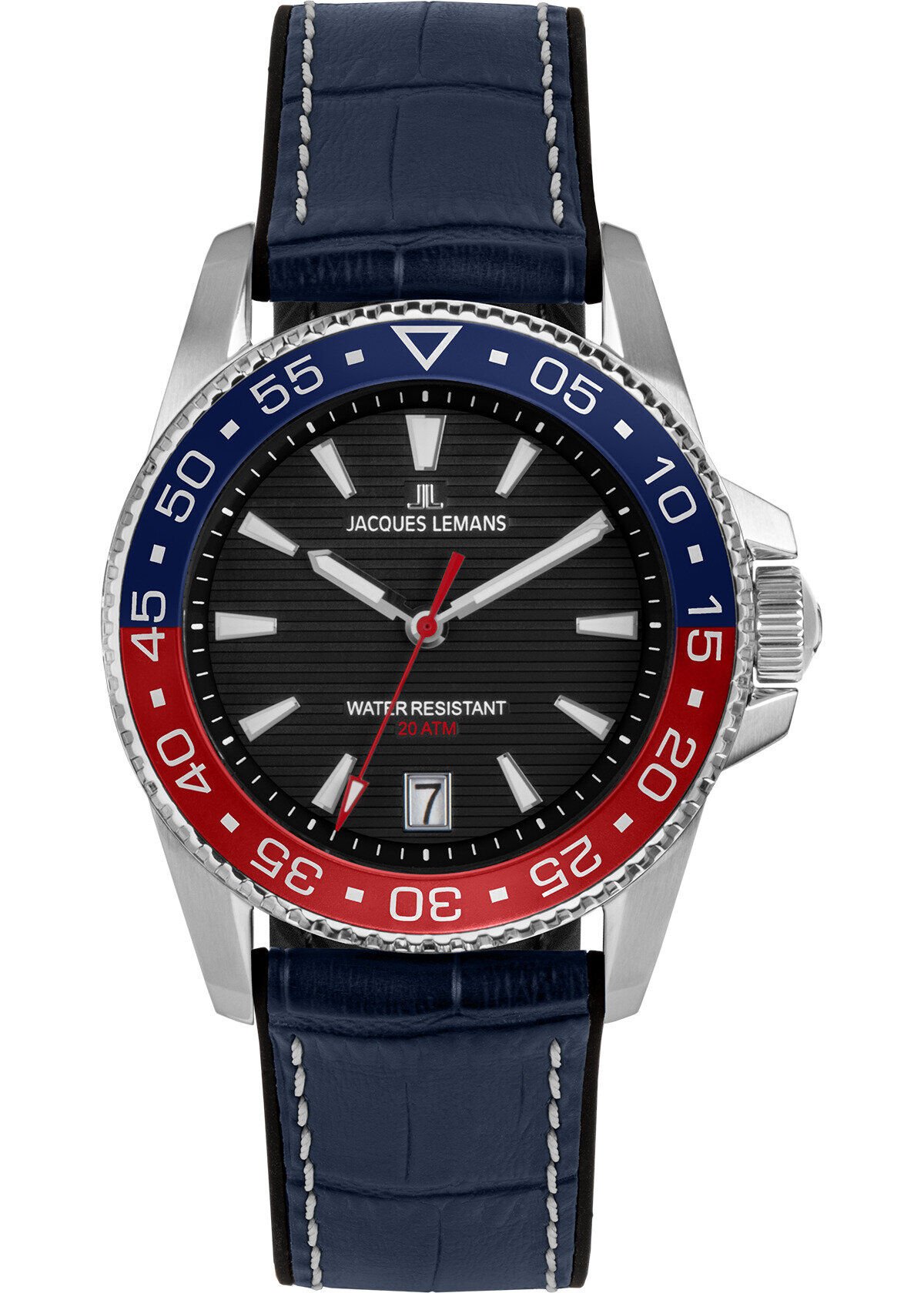 Jacques Lemans JL.1-2205D Quartz Deri Silikon Lacivert Siyah Kadran 20 ATM  41 mm Erkek Kol Saati