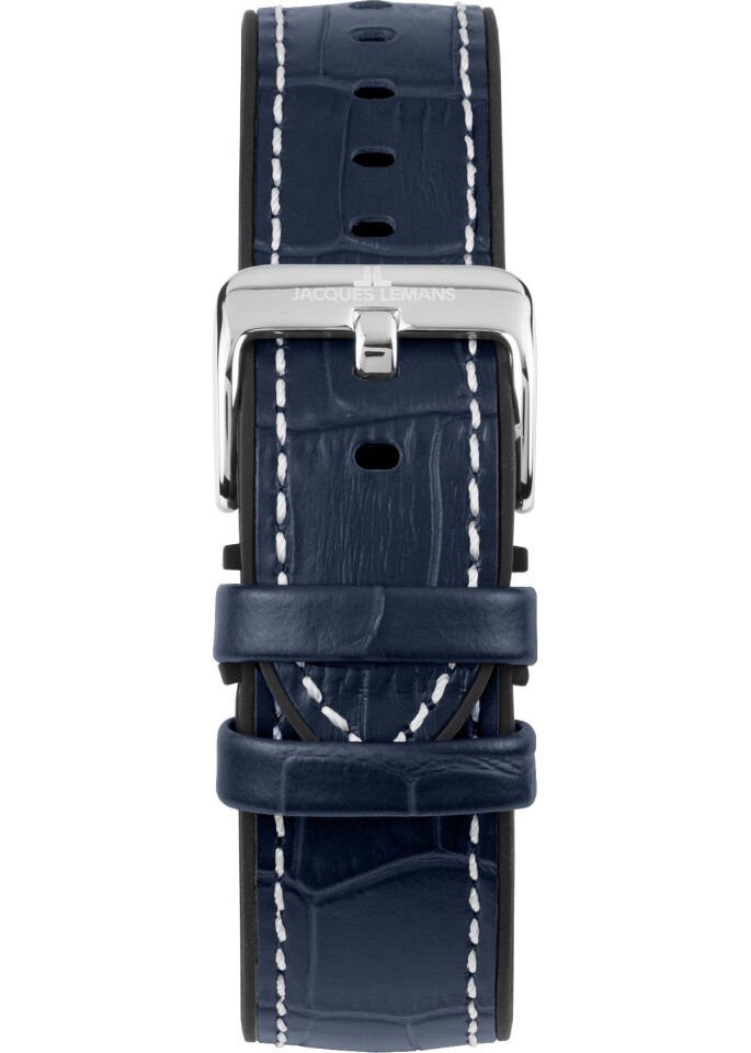Jacques Lemans JL.1-2205D Quartz Deri Silikon Lacivert Siyah Kadran 20 ATM  41 mm Erkek Kol Saati