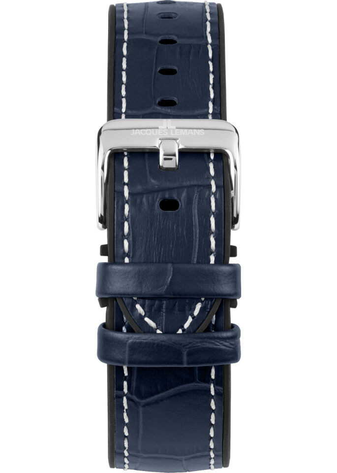 Jacques Lemans JL.1-2205D Quartz Deri Silikon Lacivert Siyah Kadran 20 ATM  41 mm Erkek Kol Saati