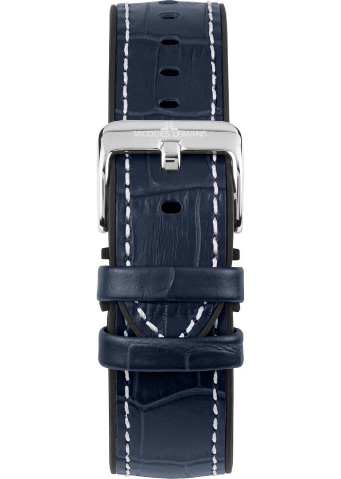 Jacques Lemans JL.1-2205D Quartz Deri Silikon Lacivert Siyah Kadran 20 ATM  41 mm Erkek Kol Saati