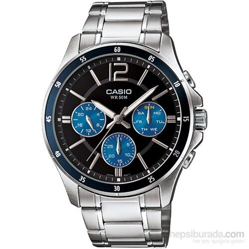 Casio MTP-1374D-2AVDF Quartz Çelik Gri Siyah Kadran 44 mm Erkek Kol Saati