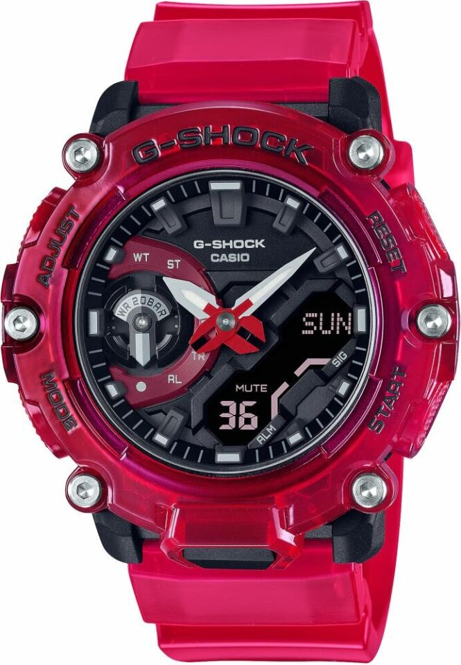 Casio GA-2200SKL-4ADR Quartz Silikon Kırmızı Siyah Kadran 20 ATM 47 mm Erkek Kol Saati