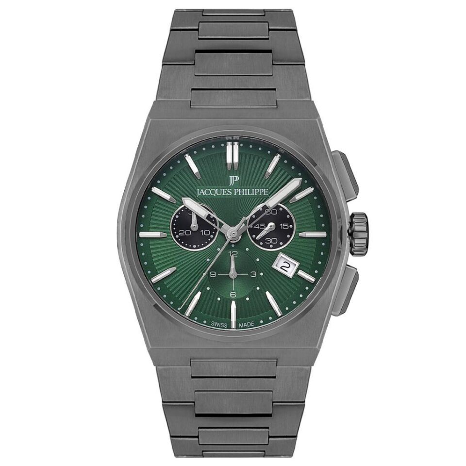 Jacques Philippe JPQGC4183X7 Quartz Swiss Made Çelik Füme Yeşil Kadran Safir Cam 42 mm Erkek Kol Saati