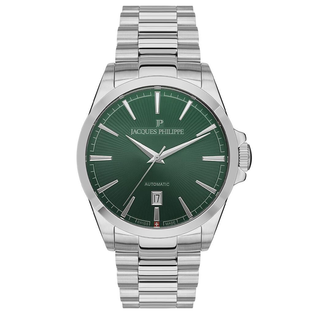 Jacques Philippe JPAGS5513X6 Quartz Swiss Made Çelik Gri Yeşil Kadran Safir Cam 10 ATM 41 mm Erkek Kol Saati