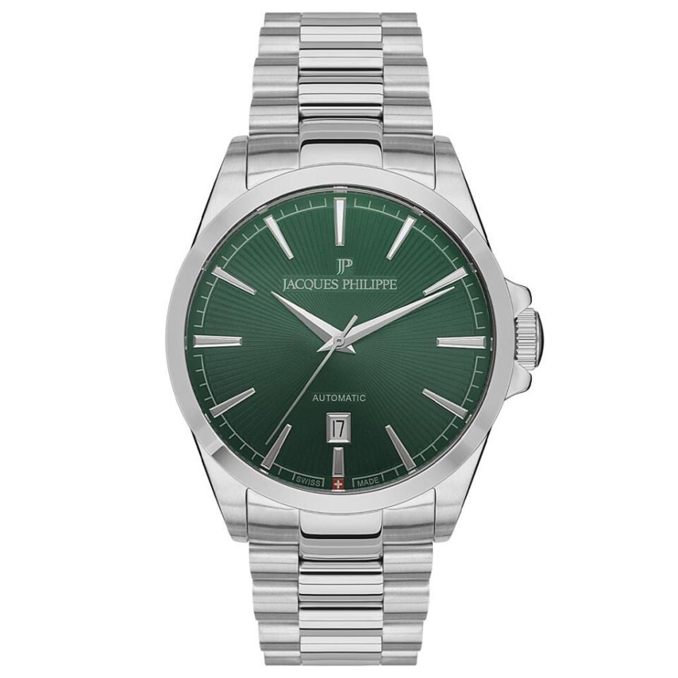 Jacques Philippe JPAGS5513X6 Quartz Swiss Made Çelik Gri Yeşil Kadran Safir Cam 10 ATM 41 mm Erkek Kol Saati