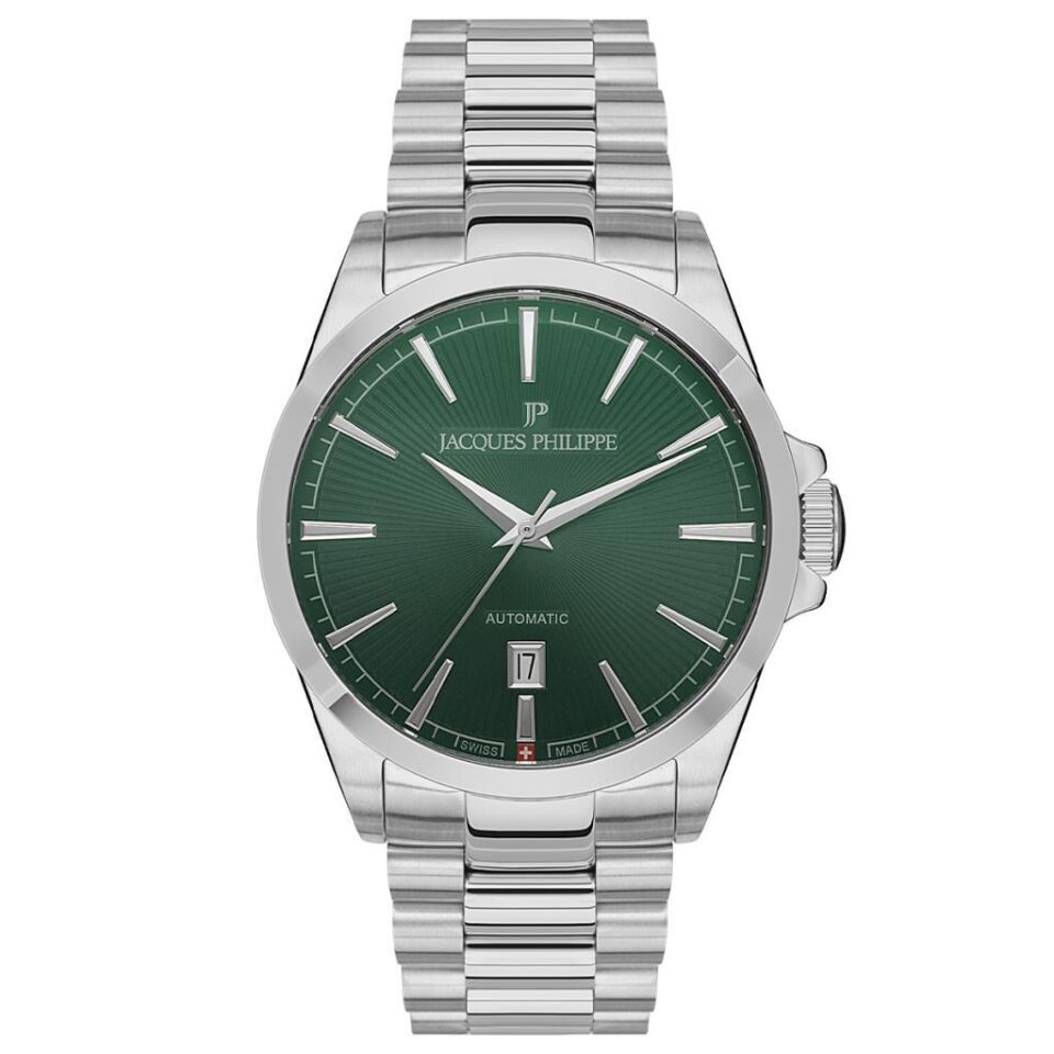 Jacques Philippe JPAGS5513X6 Quartz Swiss Made Çelik Gri Yeşil Kadran Safir Cam 10 ATM 41 mm Erkek Kol Saati