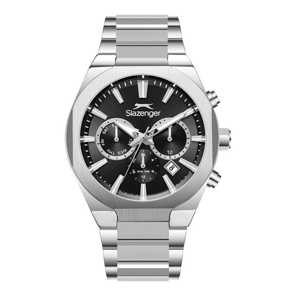 Slazenger SL.09.2540.2.01 Quartz Çelik Gri Siyah Kadran 42 mm Erkek Kol Saati