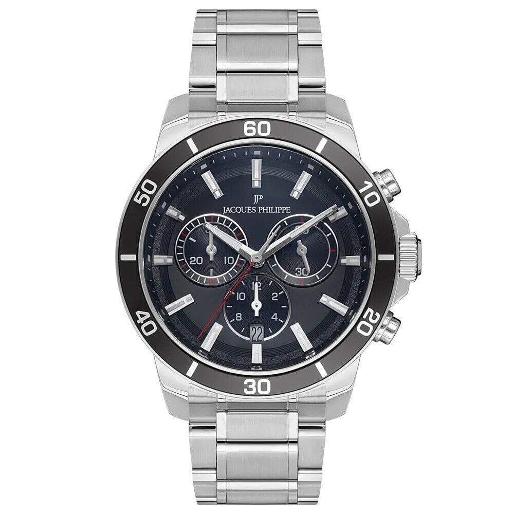 Jacques Philippe JPQGC151316N Swiss Made Quartz Çelik Gri Siyah Kadran Safir Cam 44 mm Erkek Kol Saati