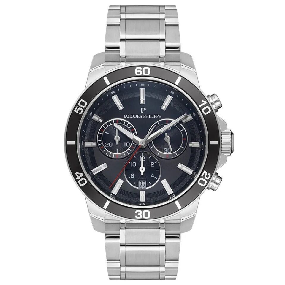 Jacques Philippe JPQGC151316N Swiss Made Quartz Çelik Gri Siyah Kadran Safir Cam 44 mm Erkek Kol Saati