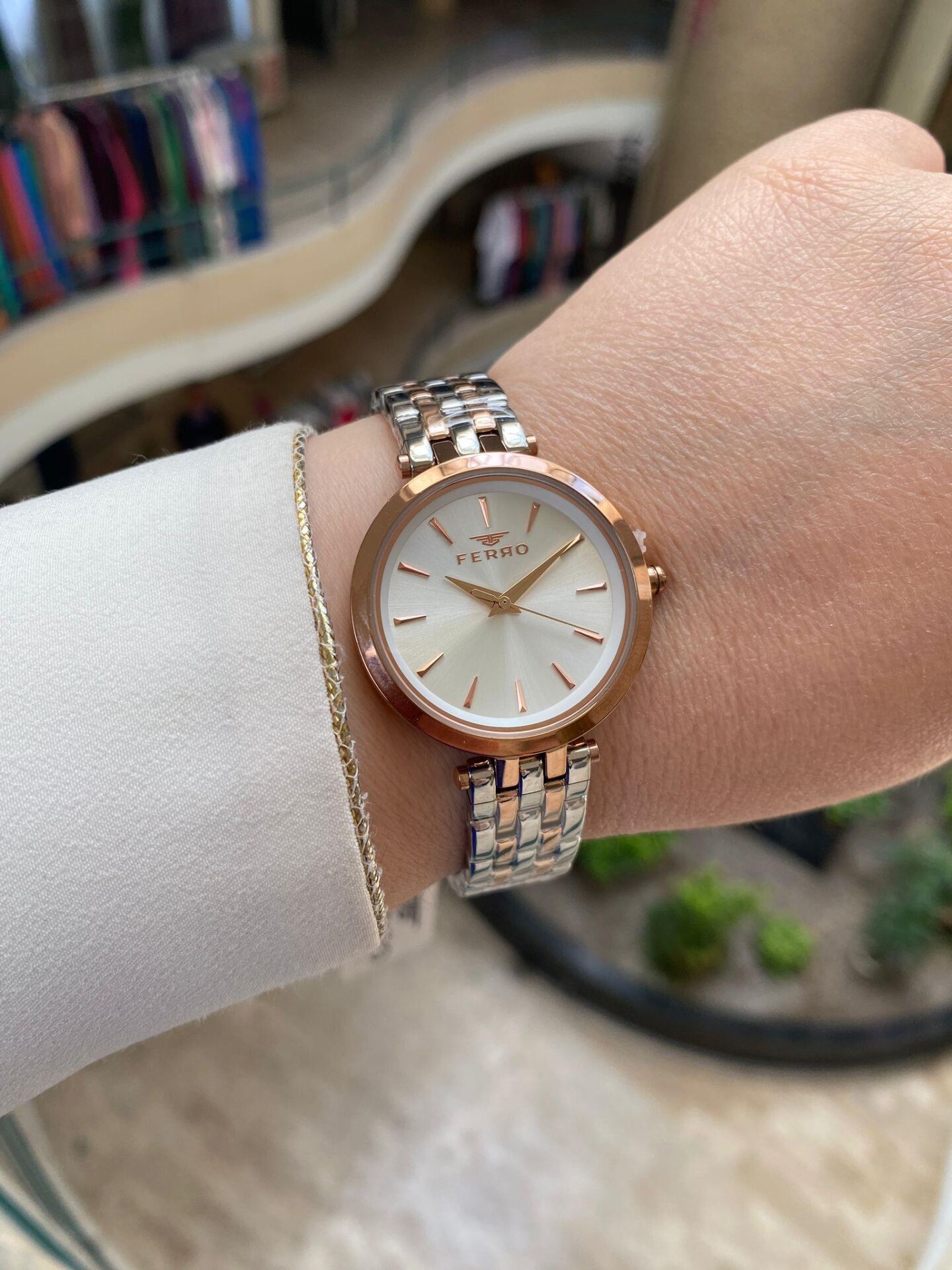Ferro FL21331A-E Çelik Rose Gold/Metalik Gri 34 mm Kadın Kol Saati