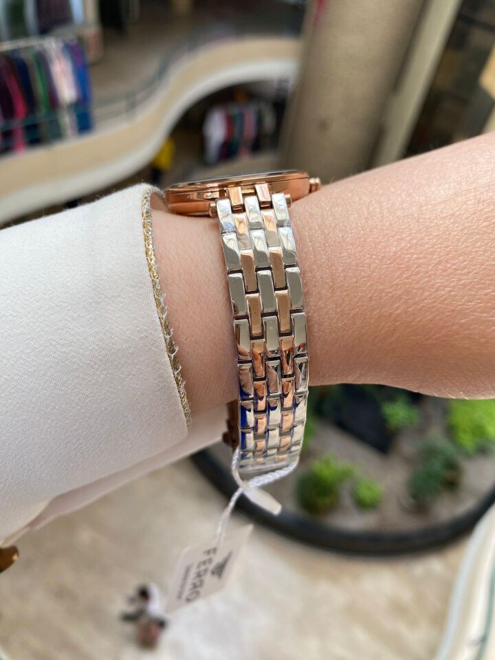 Ferro FL21331A-E Çelik Rose Gold/Metalik Gri 34 mm Kadın Kol Saati