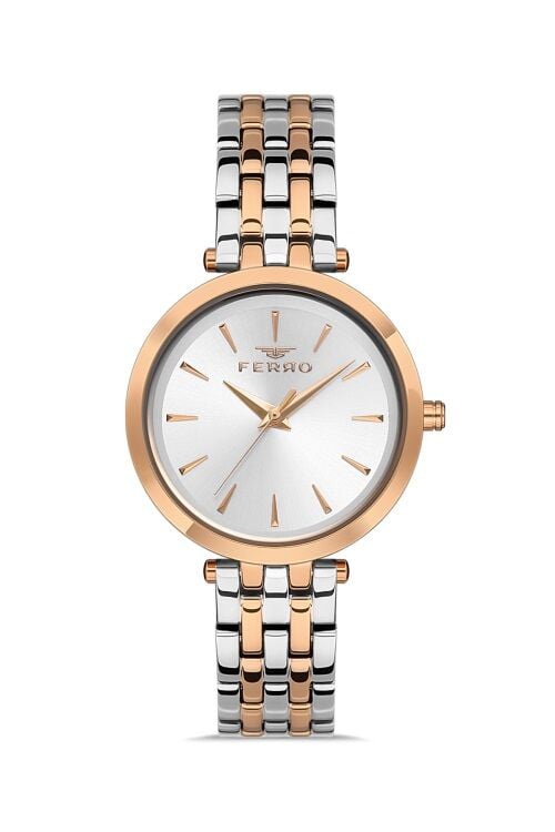 Ferro FL21331A-E Çelik Rose Gold/Metalik Gri 34 mm Kadın Kol Saati