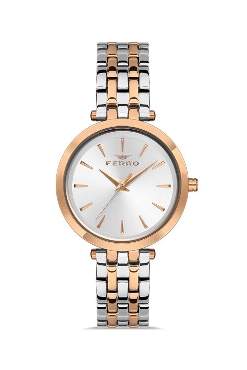 Ferro FL21331A-E Çelik Rose Gold/Metalik Gri 34 mm Kadın Kol Saati