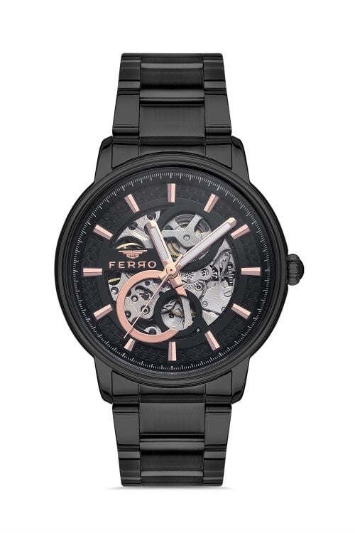 Ferro Siyah Çelik Kordon Erkek Kol Saati F31399A-G 3ATM Su Geçirmez 2 Yıl Garantili HediyePaketli