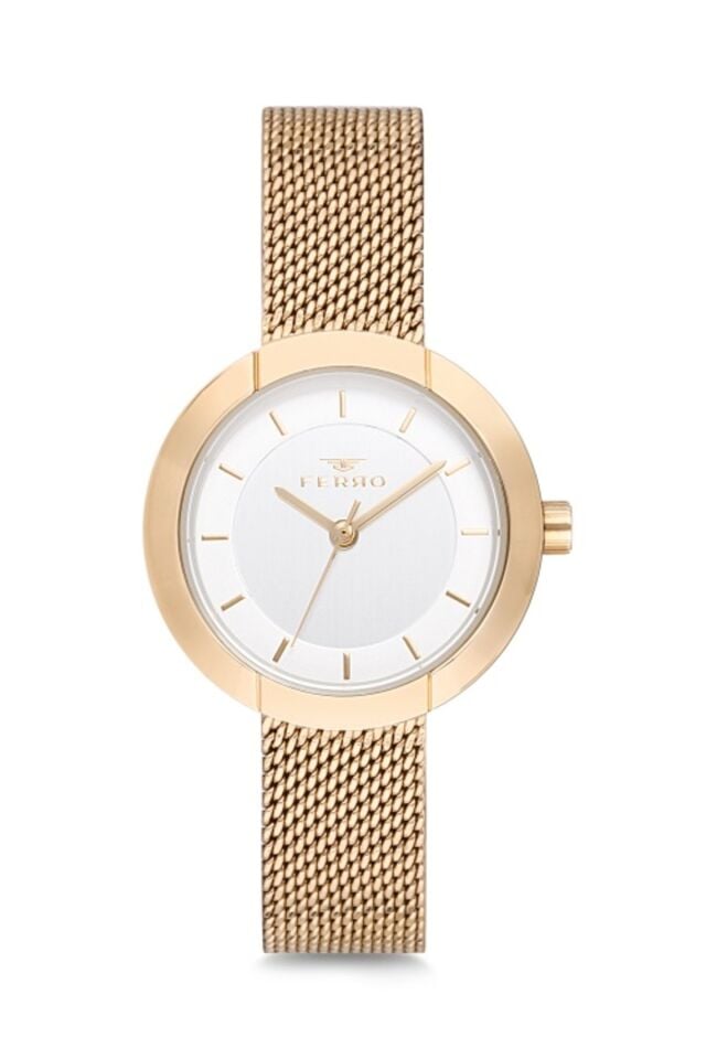Ferro F1821C-911-B Quartz Hasır Kordon Altın Rengi 29 mm Kadın Kol Saati
