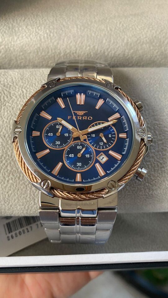 Ferro Quartz Çelik Gri Lacivert Kadran 45 mm Fonksiyonları Aktif Erkek Kol Saati