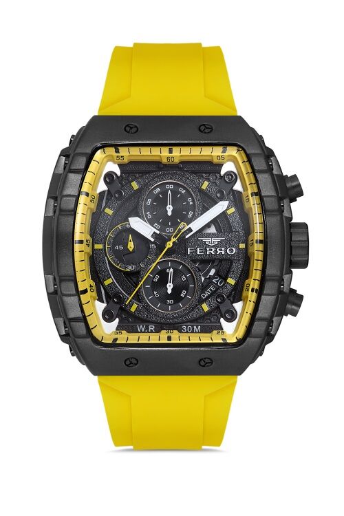 Ferro FM11001D-Y Quartz Sarı Silikon Kordon 43 mm Erkek Kol Saati