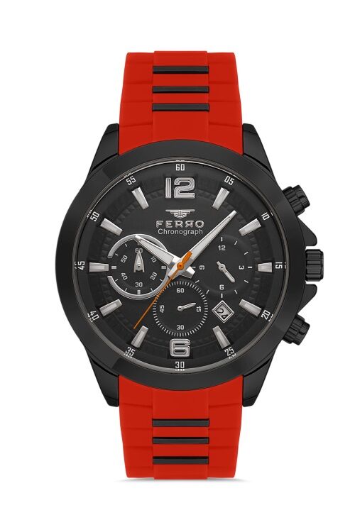 Ferro Turuncu Silikon Kordon Erkek Kol Saati FM31362D-ZK Tüm Fonksiyonlar Aktif 3 ATM Su Geçirmez