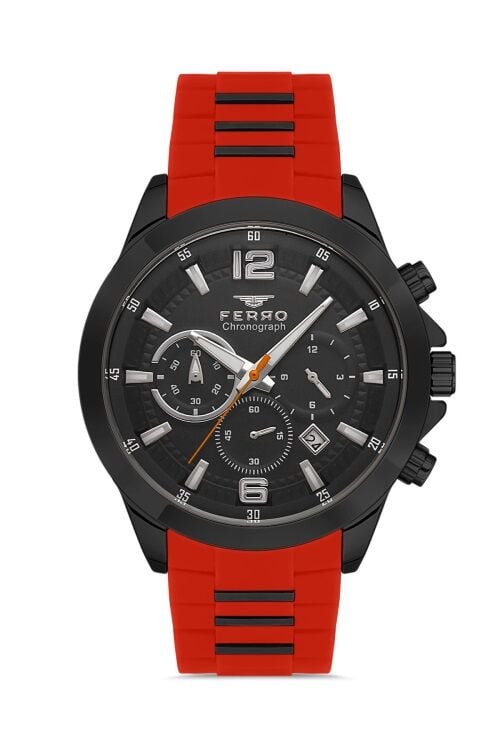 Ferro Turuncu Silikon Kordon Erkek Kol Saati FM31362D-ZK Tüm Fonksiyonlar Aktif 3 ATM Su Geçirmez