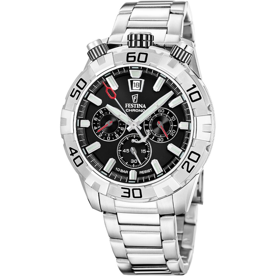 Festina F20743/6 Quartz Kronolu Çelik Gri Siyah Kadran 10 ATM 45 mm Erkek Kol Saati