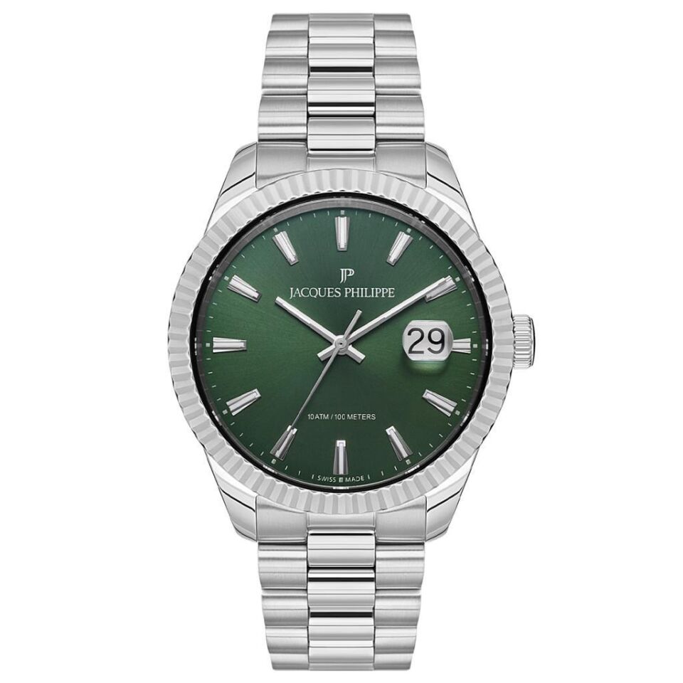 Jacques Philippe JPQGS2313X6 Quartz Swiss Made Çelik Gri Yeşil Kadran 41 mm Erkek Kol Saati