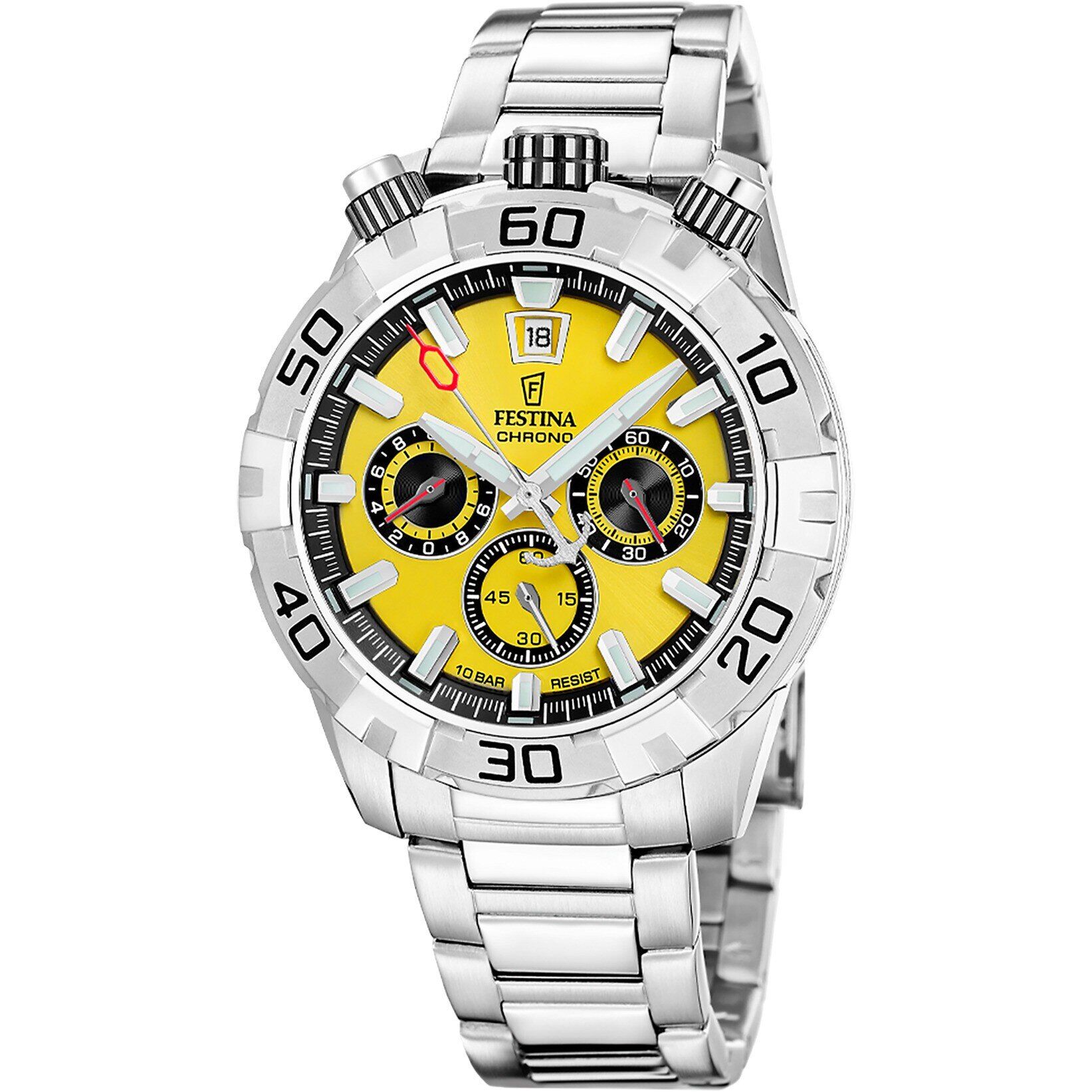 Festina F20743/4 Quartz Chrono Çelik Gri Sarı Kadran 10 ATM 45 mm Erkek Kol Saati