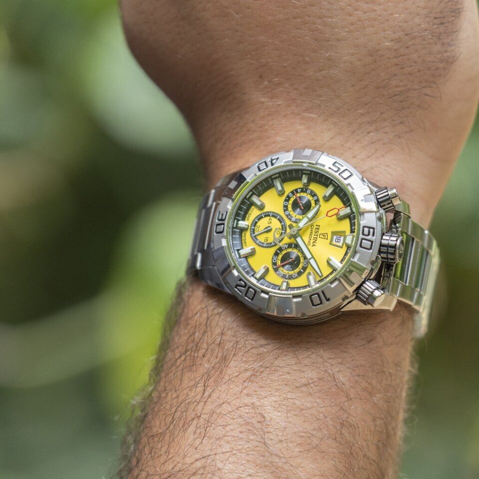 Festina F20743/4 Quartz Chrono Çelik Gri Sarı Kadran 10 ATM 45 mm Erkek Kol Saati