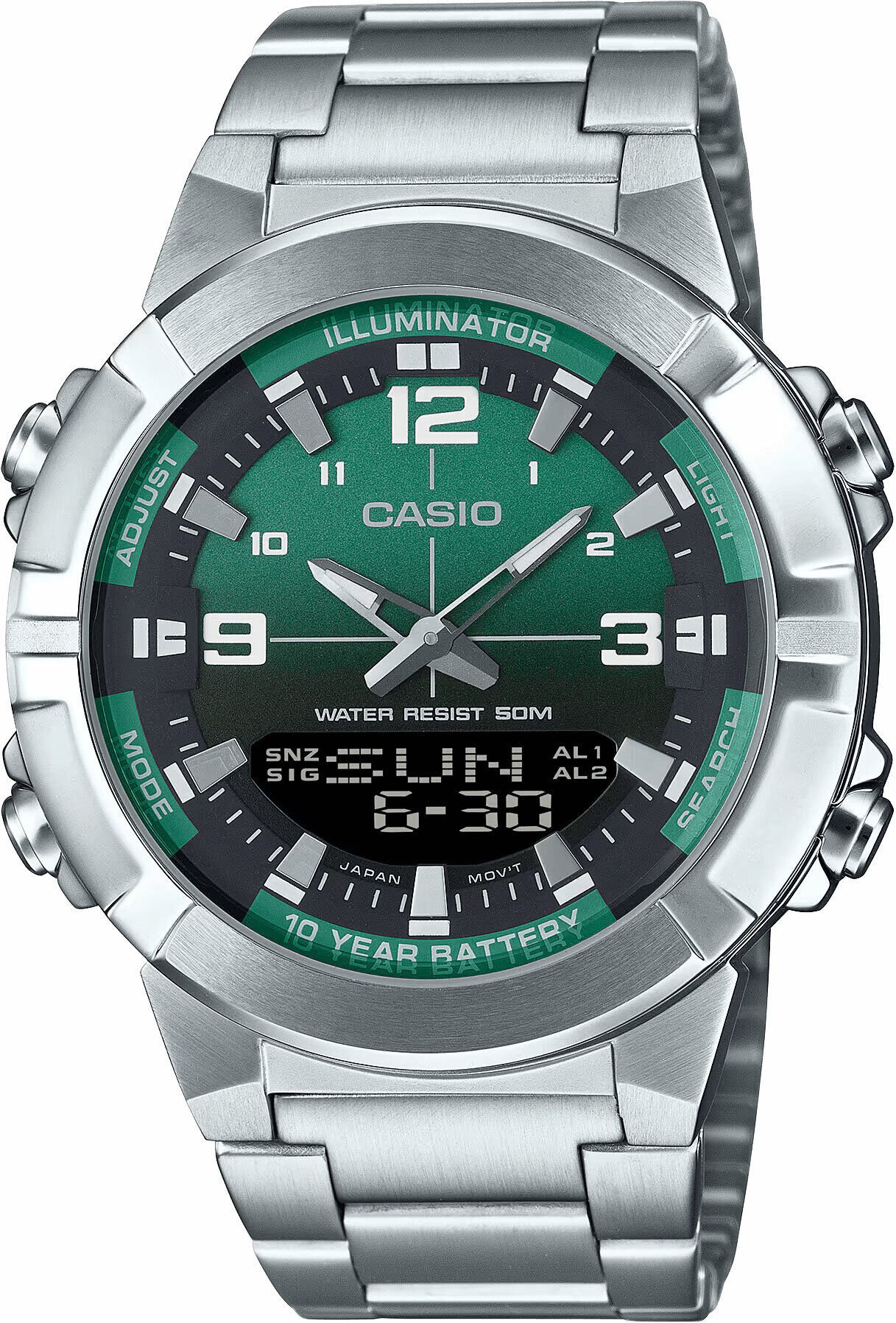Casio AMW-870DA-3AVDF Quartz Çelik Gri Yeşil Kadran 44 mm Erkek Kol Saati