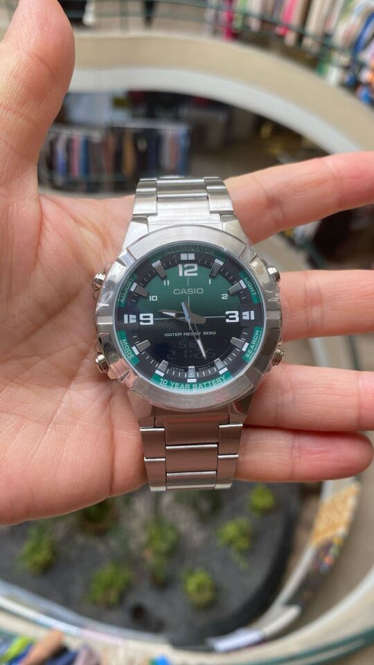 Casio AMW-870DA-3AVDF Quartz Çelik Gri Yeşil Kadran 44 mm Erkek Kol Saati