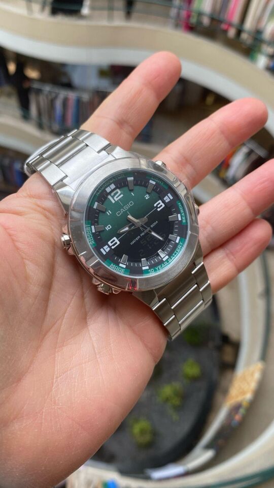 Casio AMW-870DA-3AVDF Quartz Çelik Gri Yeşil Kadran 44 mm Erkek Kol Saati