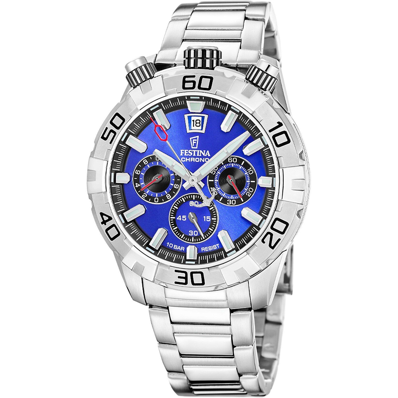 Festina F20743/3 Quartz Chrono Çelik Gri Mavi Kadran 10 ATM 45 mm Erkek Kol Saati