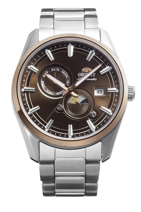 Orient Sun&Moon RA-AK0313Y30B Kurmalı Otomatik Çelik Gri Kahverengi Kadran Safir Cam 42 mm Erkek Kol Saati
