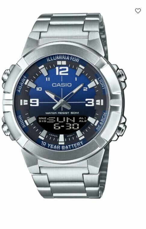 Casio AMW-870DA-2A1VDF Quartz Çelik Gri Mavi Kadran 44 mm Erkek Kol Saati