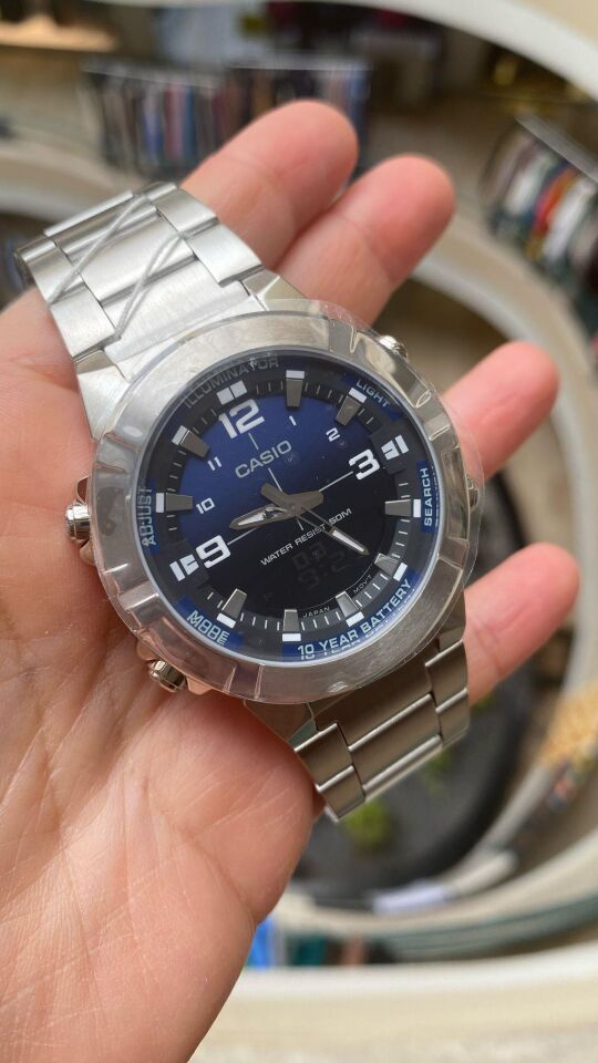 Casio AMW-870DA-2A1VDF Quartz Çelik Gri Mavi Kadran 44 mm Erkek Kol Saati