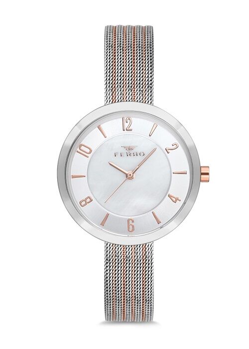 Ferro 34 mm Rose ve Gümüş Hasır Kordon Kadın Kol Saati F1908C-1003-E F1908C-1003-E