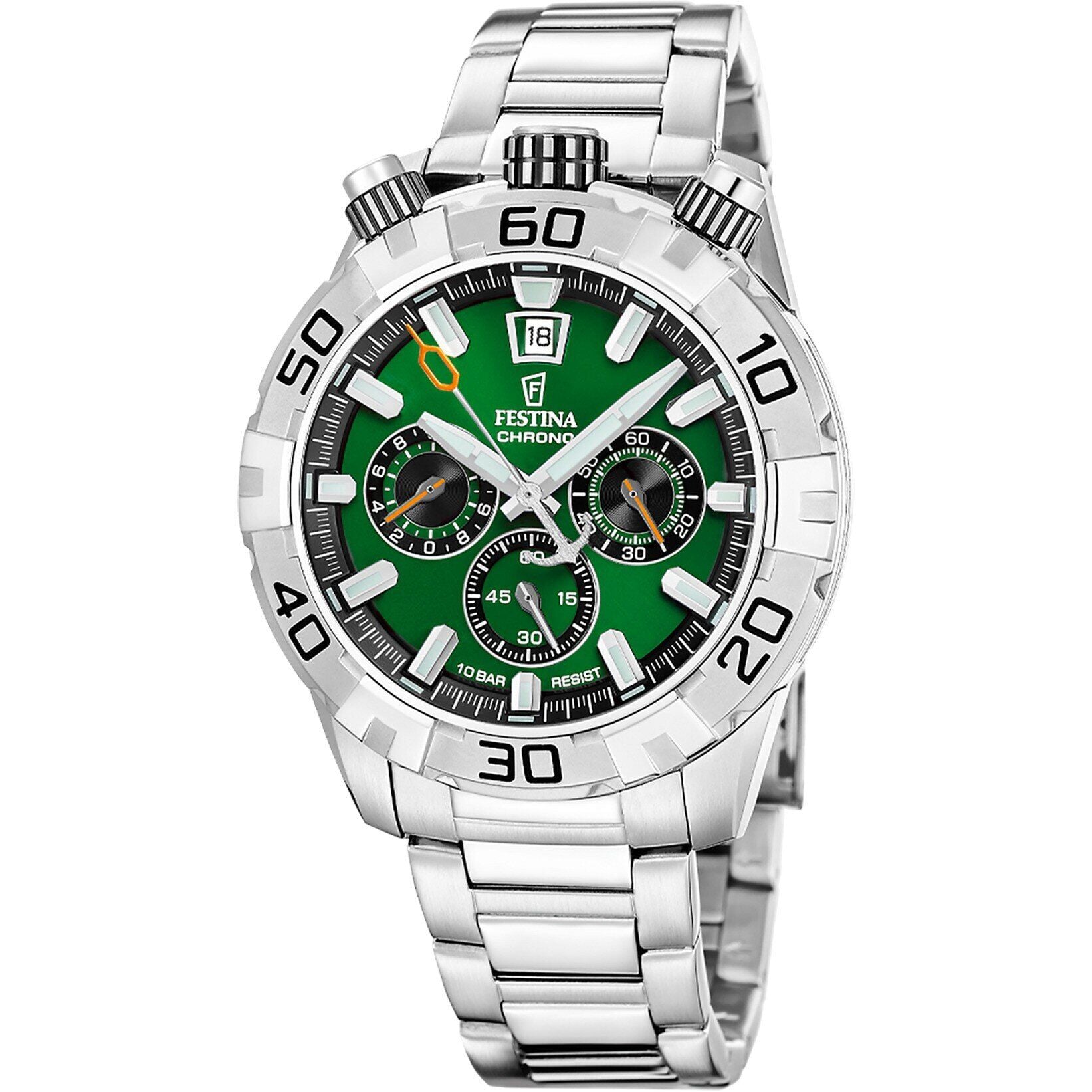 Festina F20743/2 Quartz Çelik Gri Yeşil Kadran 10 ATM 45 mm Erkek Kol Saati