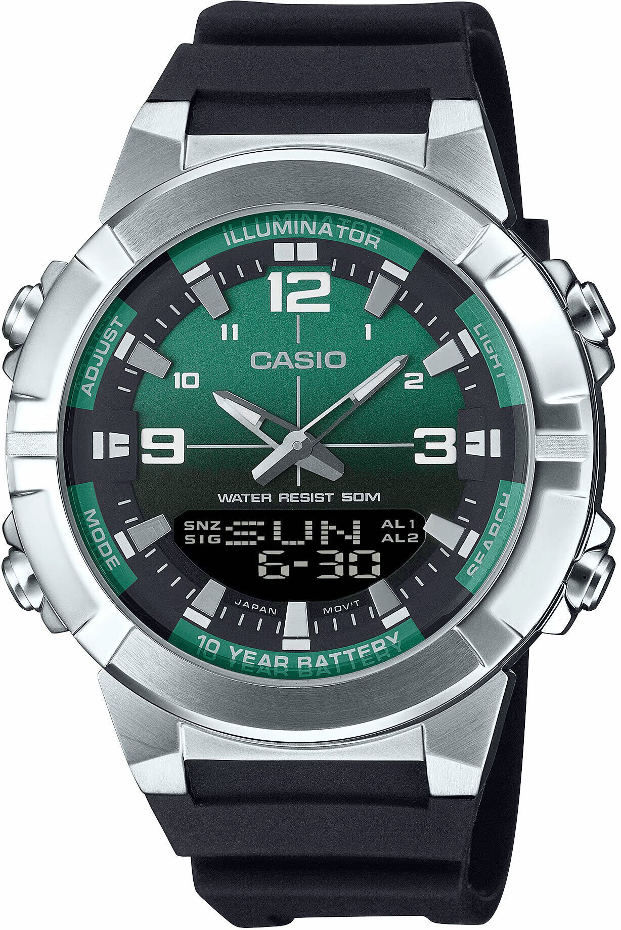 Casio AMW-870A-3AVDF Quartz Silikon Siyah Yeşil Kadran 44 mm Erkek Kol Saati
