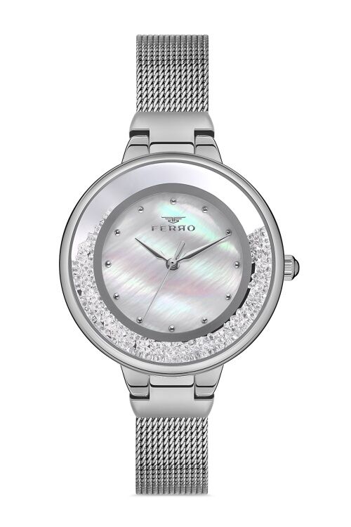 Ferro 34 mm Gümüş Hasır Kordon Kadın Kol Saati F21205C-A F21205C-A