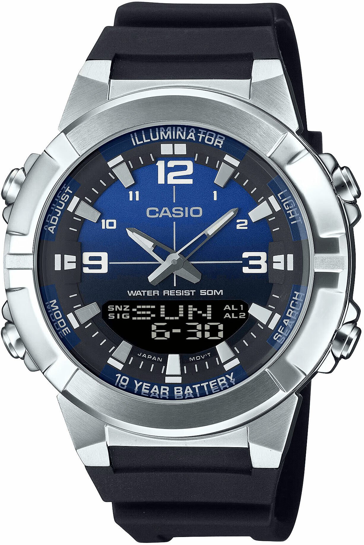 Casio AMW-870A-2AVDF Quartz Silikon Siyah Mavi Kadran 44 mm Erkek Kol Saati